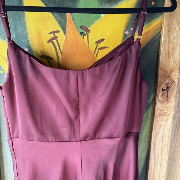 Anthropology Revelry Skye Maroon Midi Size 10 Cowl neck Satin Fitted Slip Dress - Picture 10 of 13